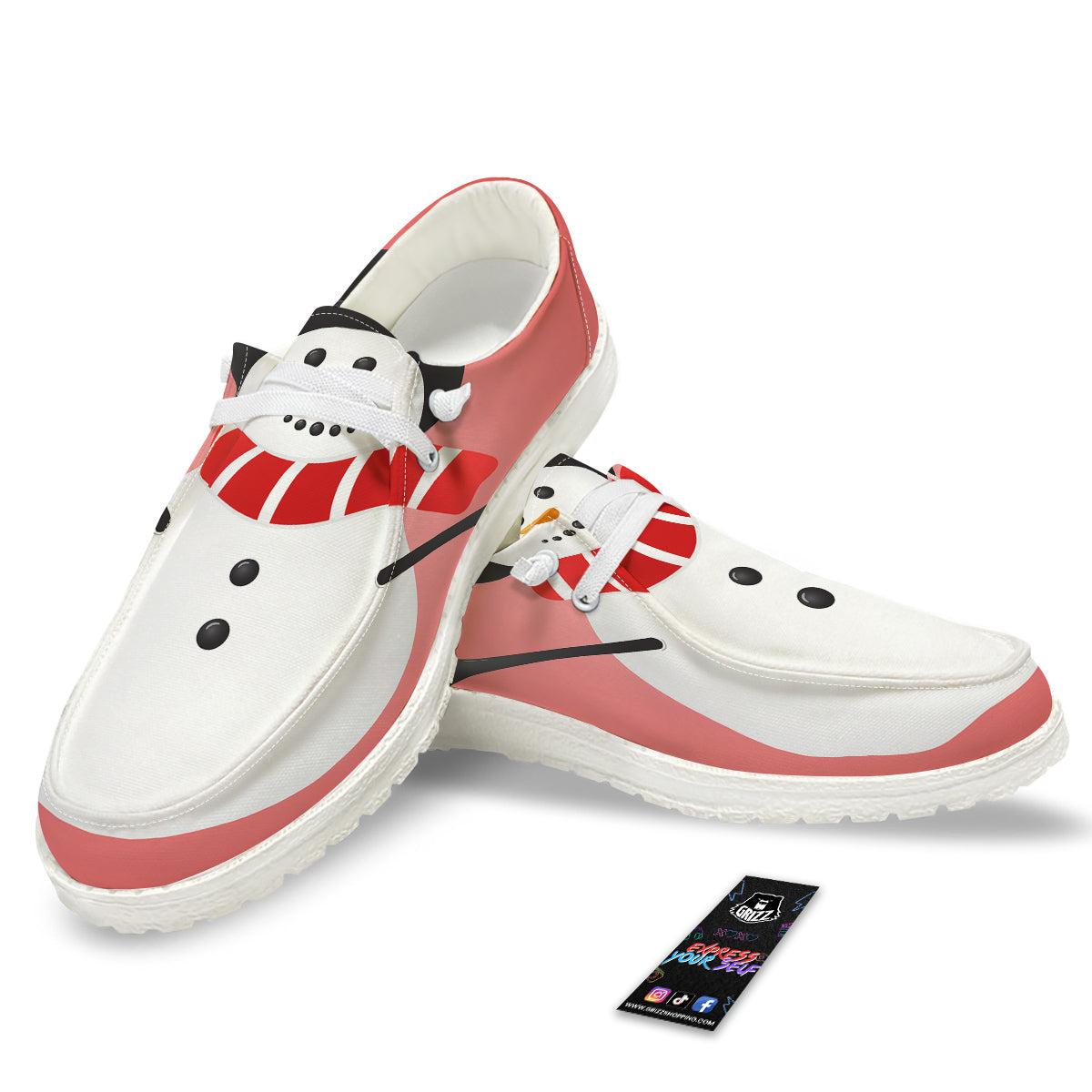 Snowman Cute Print White Loafers-grizzshop