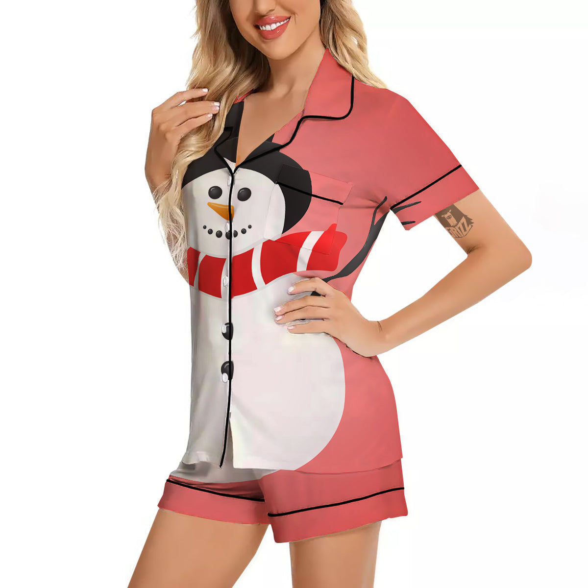 Snowman Cute Print Women Silk Pajamas-grizzshop