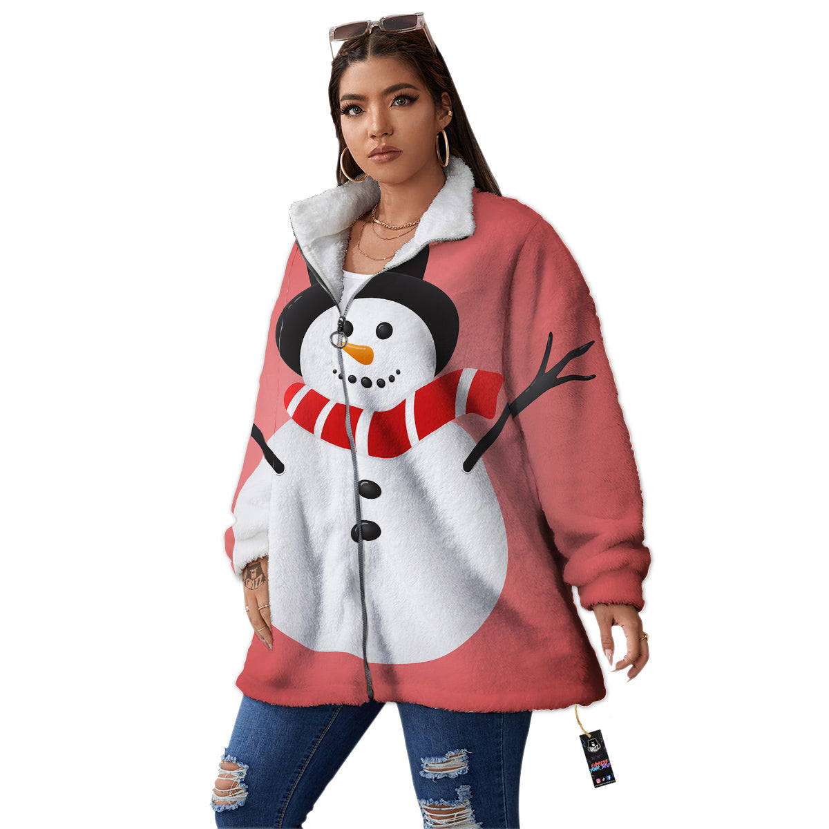 Snowman Cute Print Women's Sherpa Jacket-grizzshop