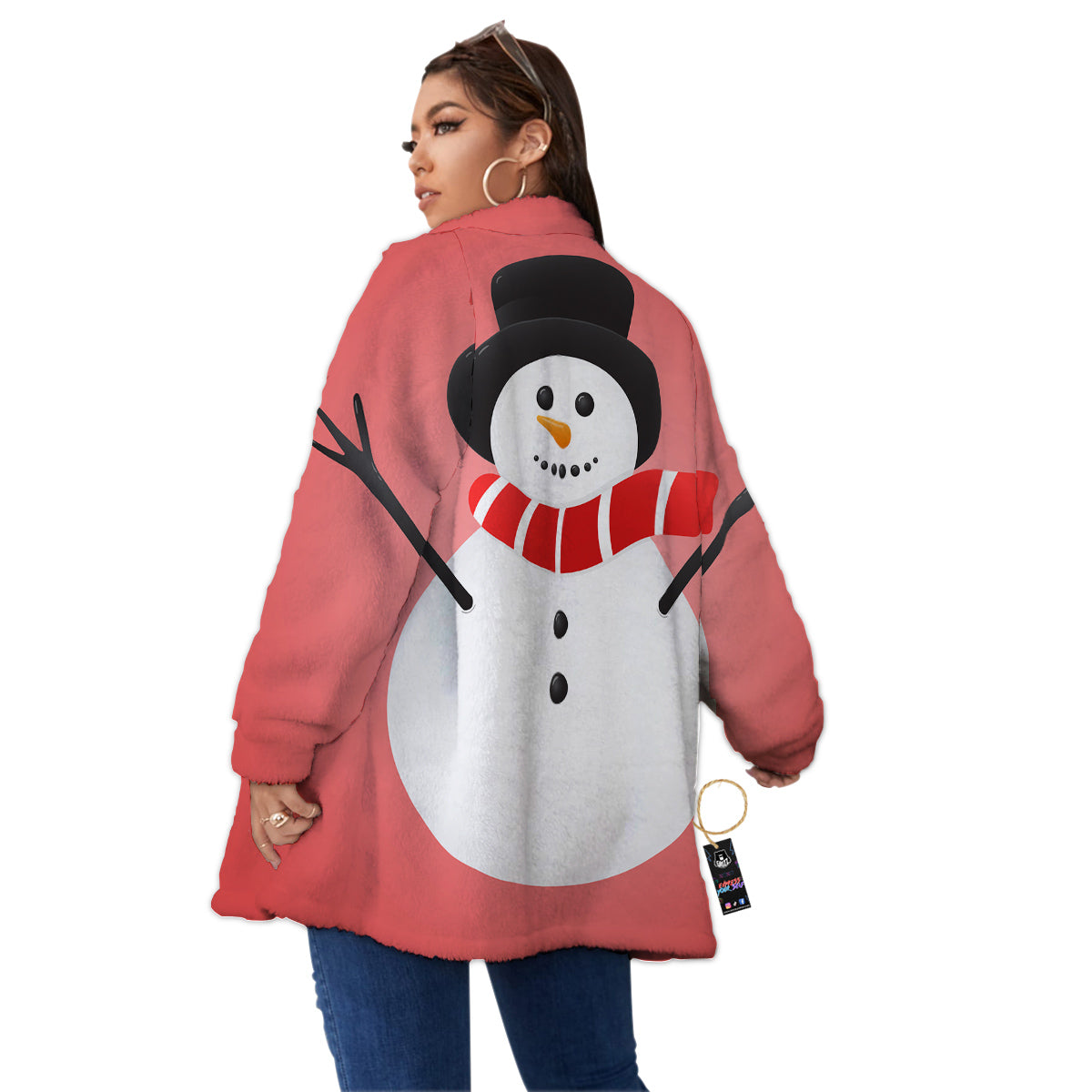Snowman Cute Print Women's Sherpa Jacket-grizzshop