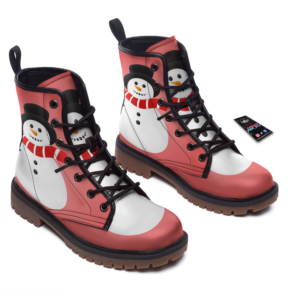Snowman Cute Print Work Boots-grizzshop