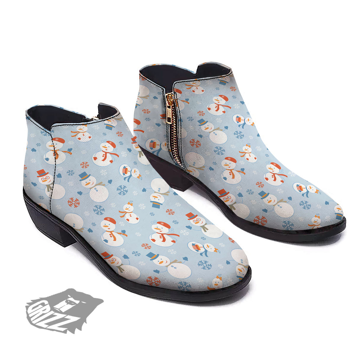 Snowman Holiday Print Pattern Ankle Boots-grizzshop