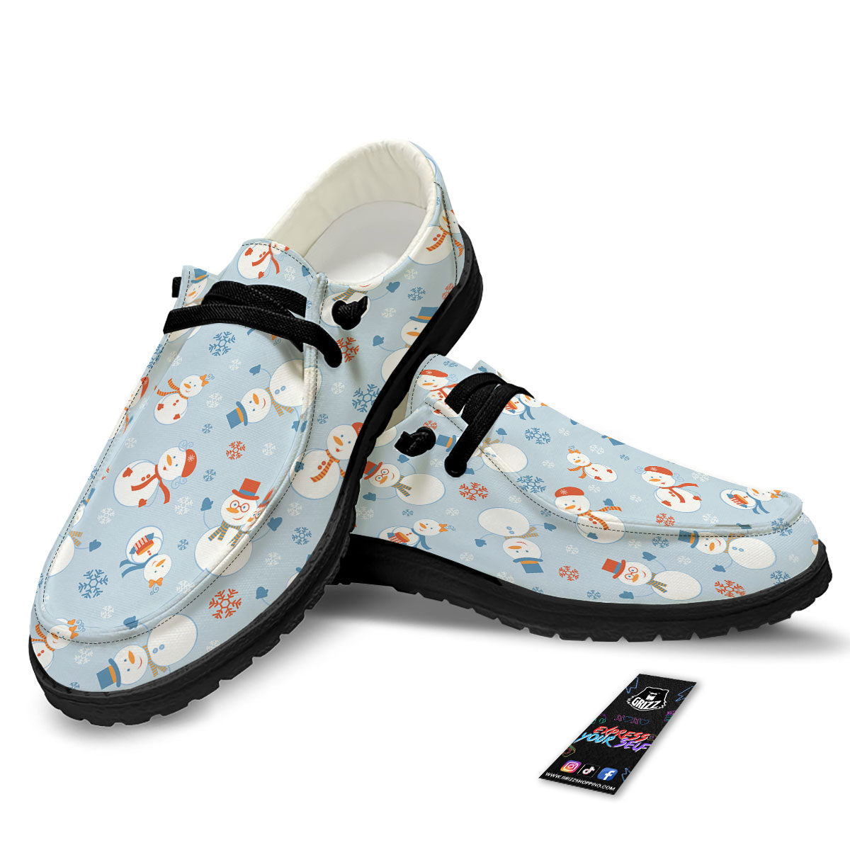 Snowman Holiday Print Pattern Black Loafers-grizzshop