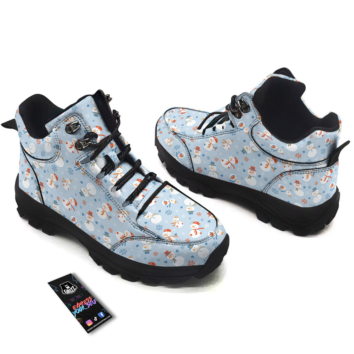 Snowman Holiday Print Pattern Hiking Shoes-grizzshop