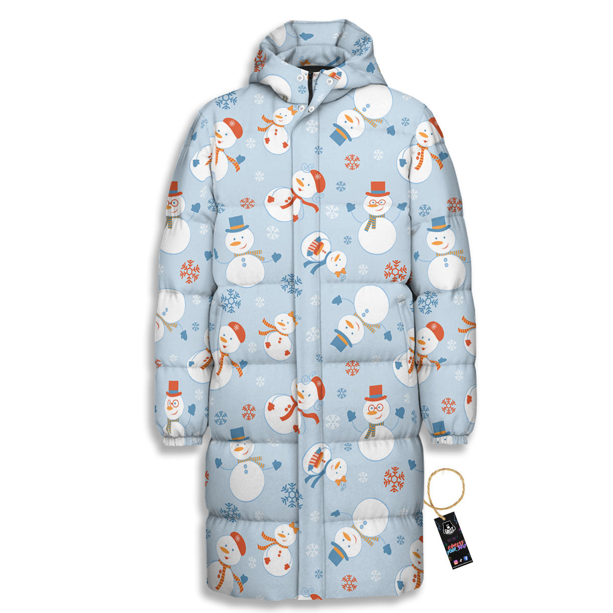 Snowman Holiday Print Pattern Long Down Jacket-grizzshop