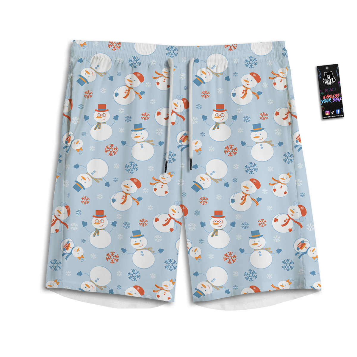 Snowman Holiday Print Pattern Men's Athletic Shorts