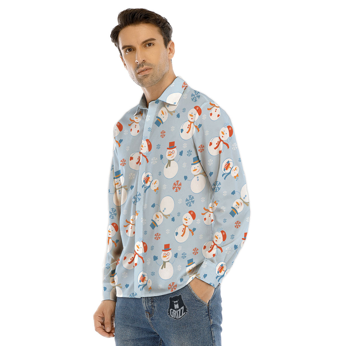 Snowman Holiday Print Pattern Men's Dress Shirts-grizzshop