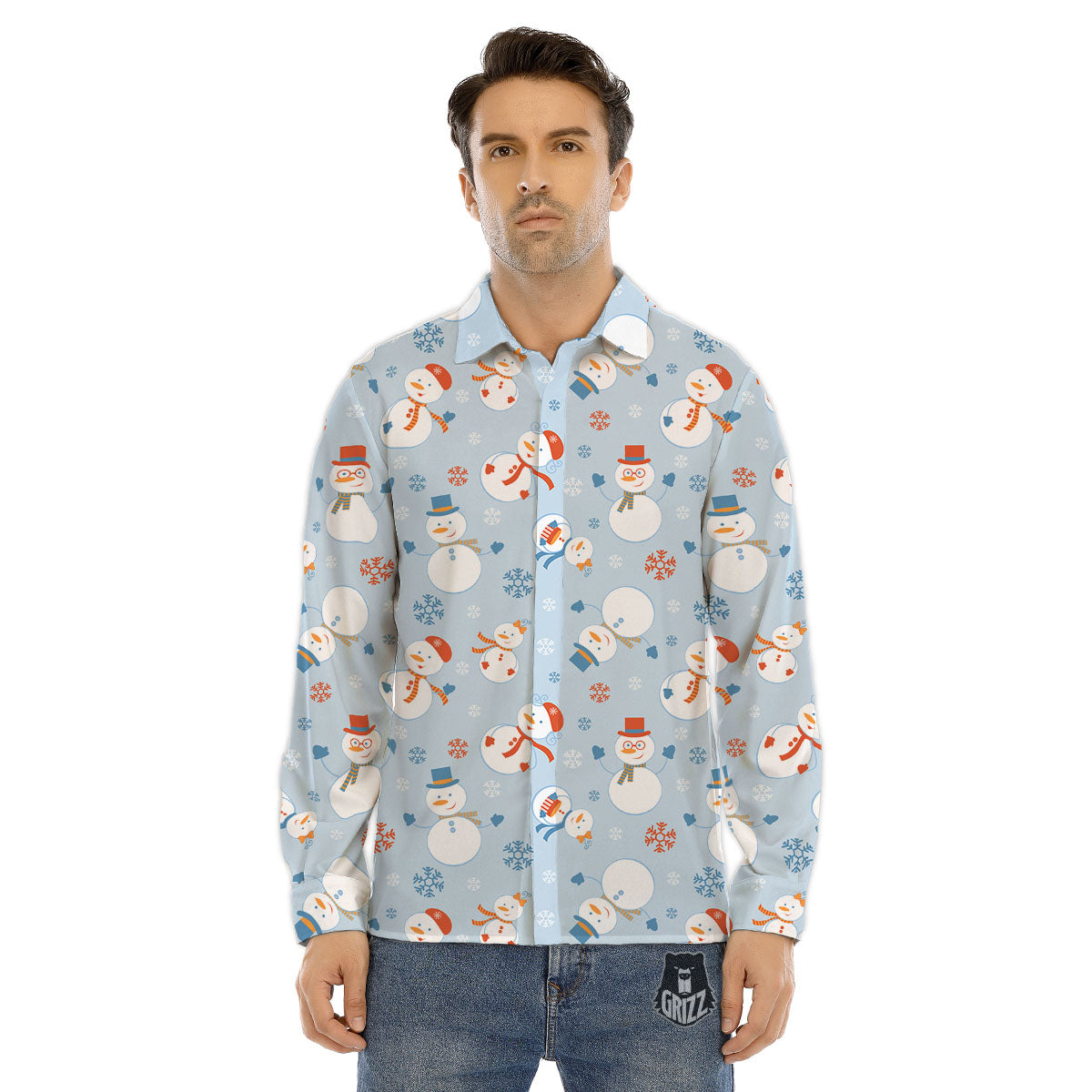 Snowman Holiday Print Pattern Men's Dress Shirts-grizzshop