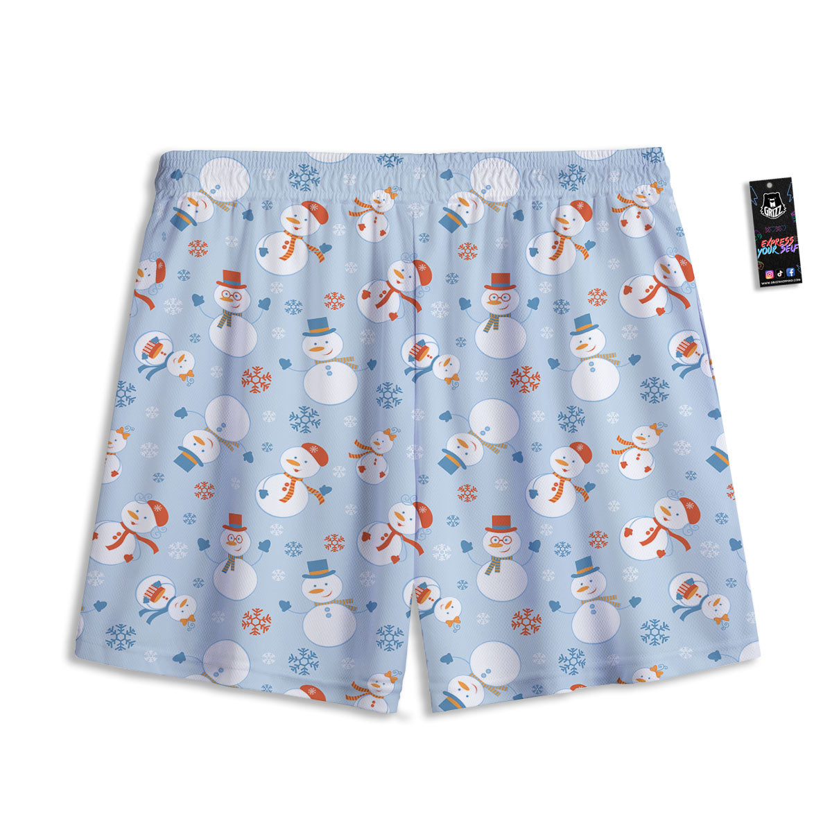 Snowman Holiday Print Pattern Mesh Shorts