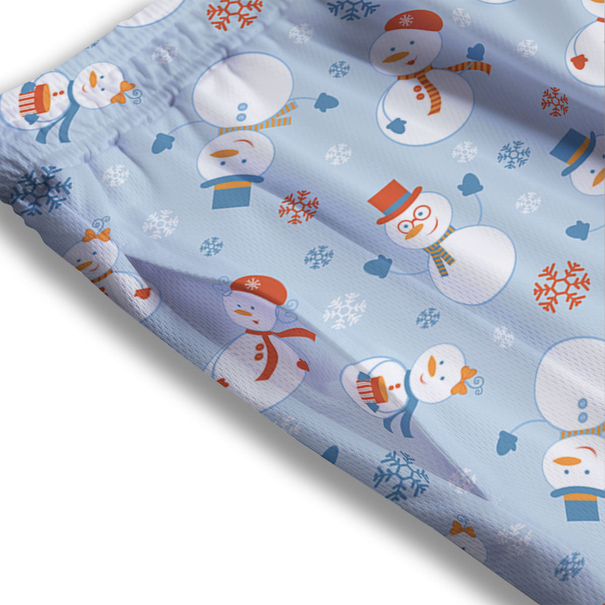 Snowman Holiday Print Pattern Mesh Shorts