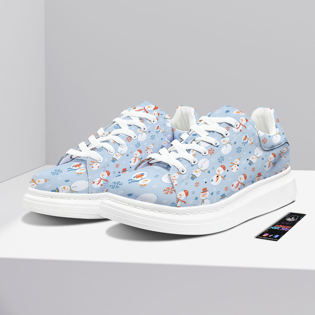 Snowman Holiday Print Pattern Platform Shoes-grizzshop