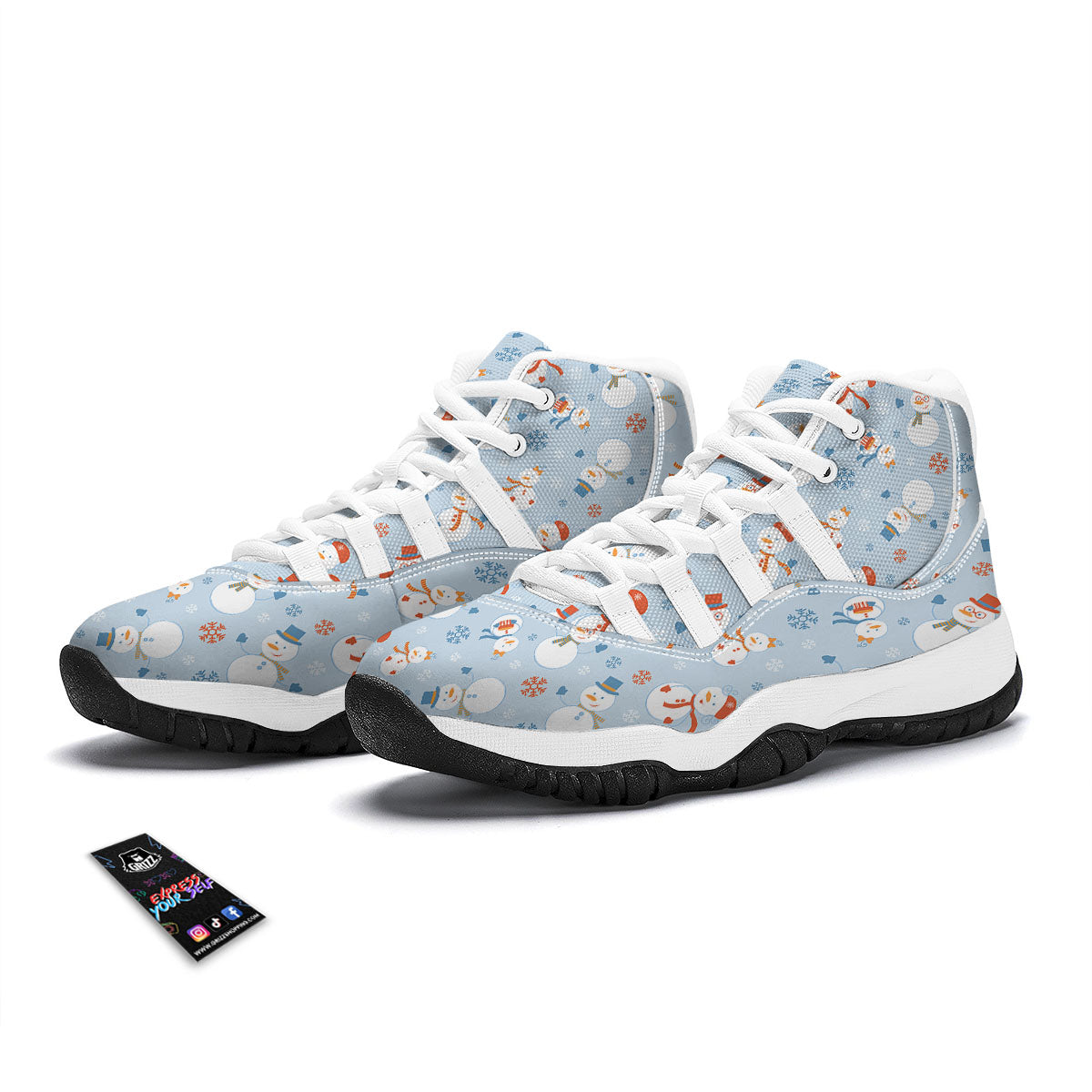 Snowman Holiday Print Pattern White Bball Shoes-grizzshop