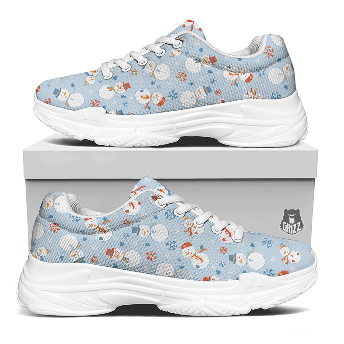 Snowman Holiday Print Pattern White Chunky Shoes-grizzshop