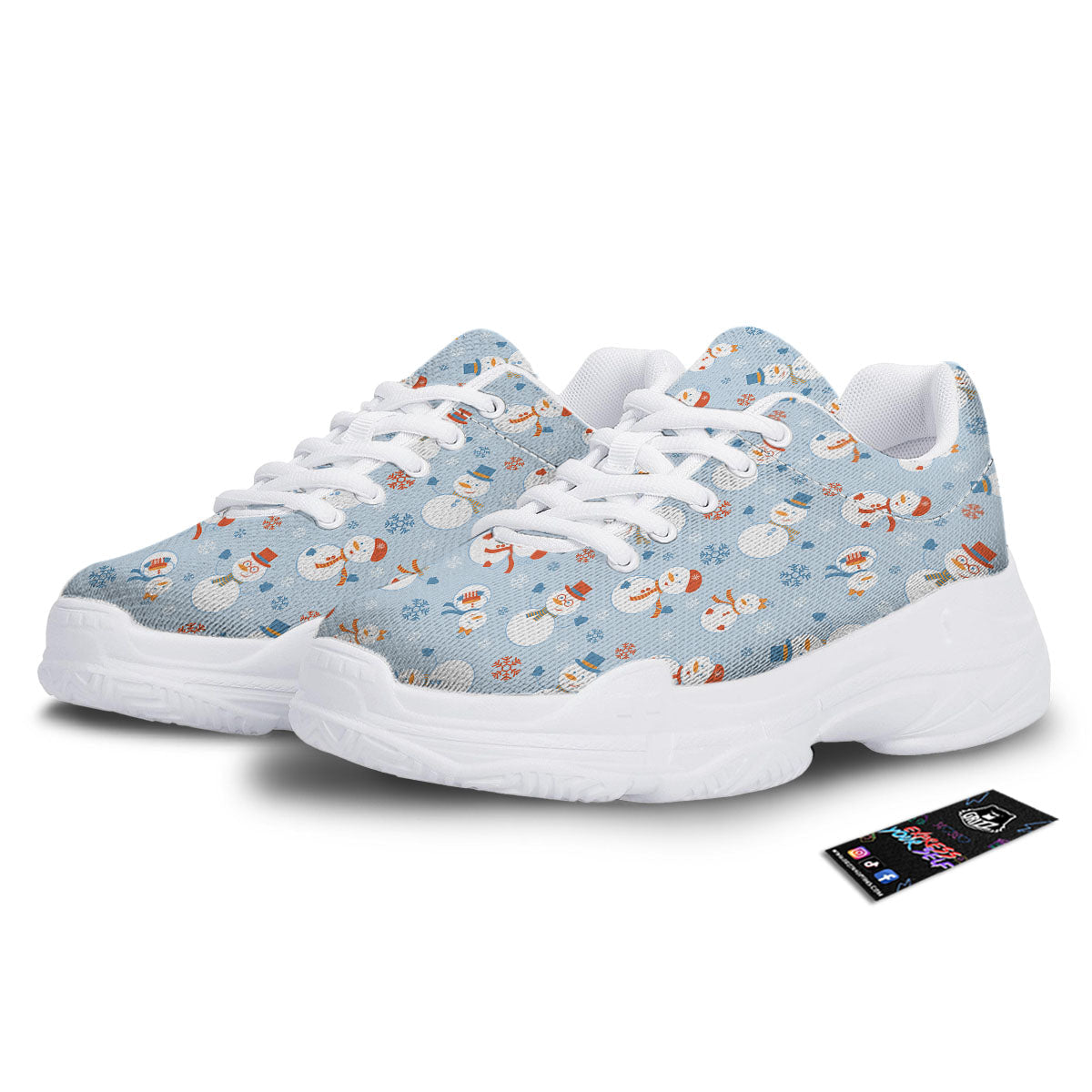 Snowman Holiday Print Pattern White Chunky Shoes-grizzshop