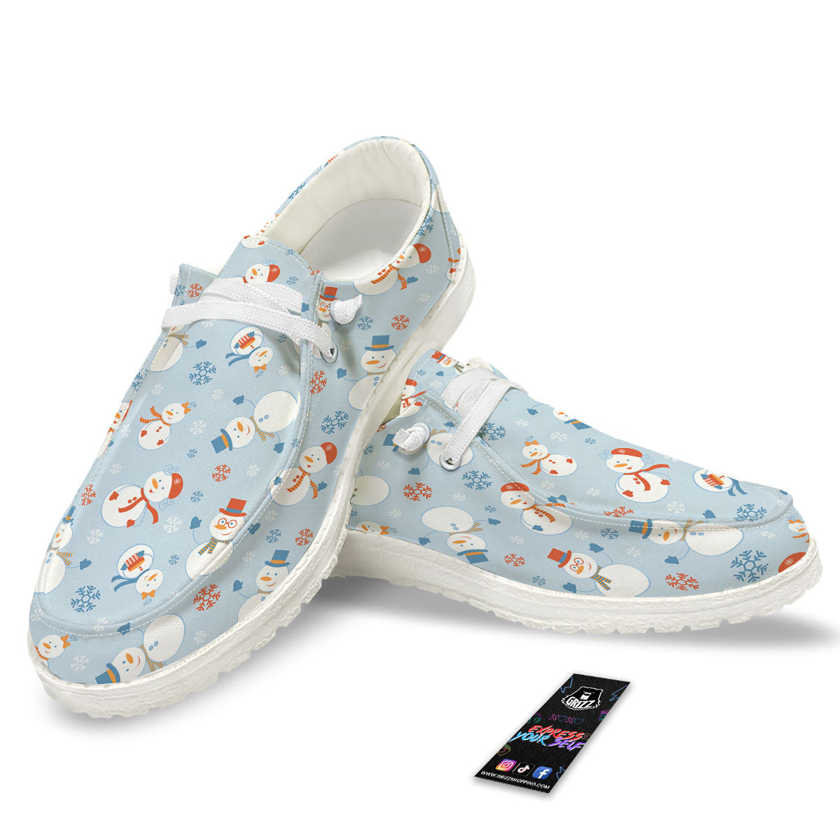 Snowman Holiday Print Pattern White Loafers-grizzshop