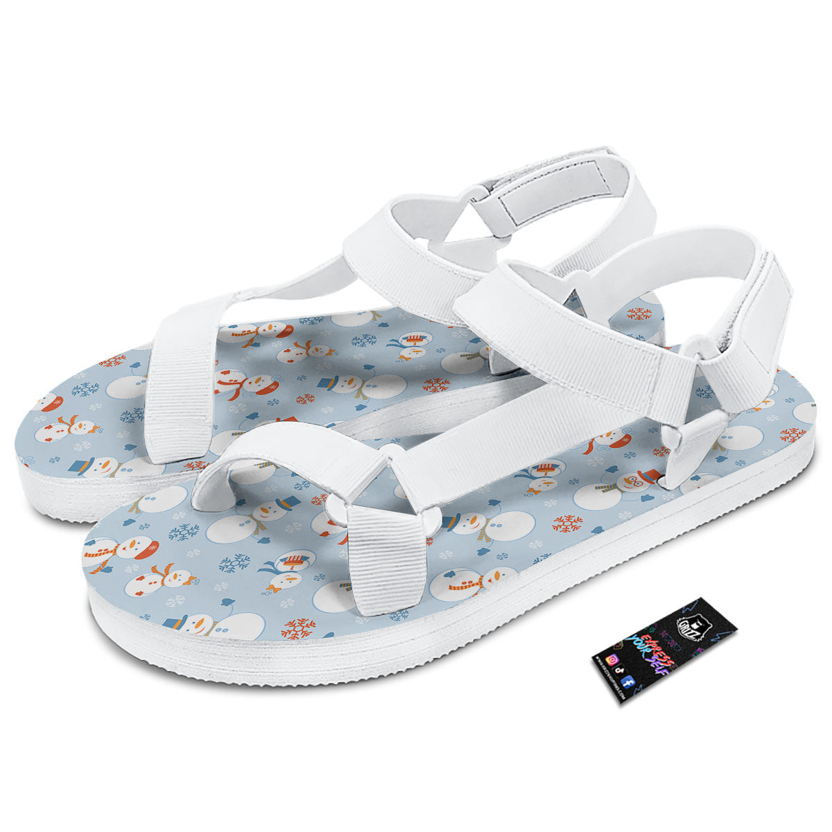 Snowman Holiday Print Pattern White Open Toe Sandals-grizzshop