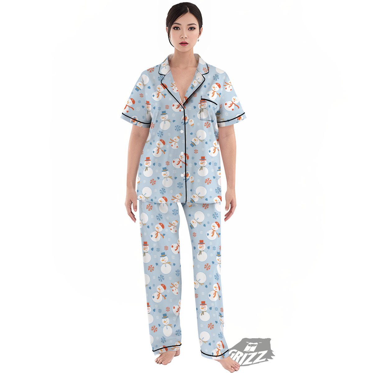 Snowman Holiday Print Pattern Women's Pajamas Set-grizzshop