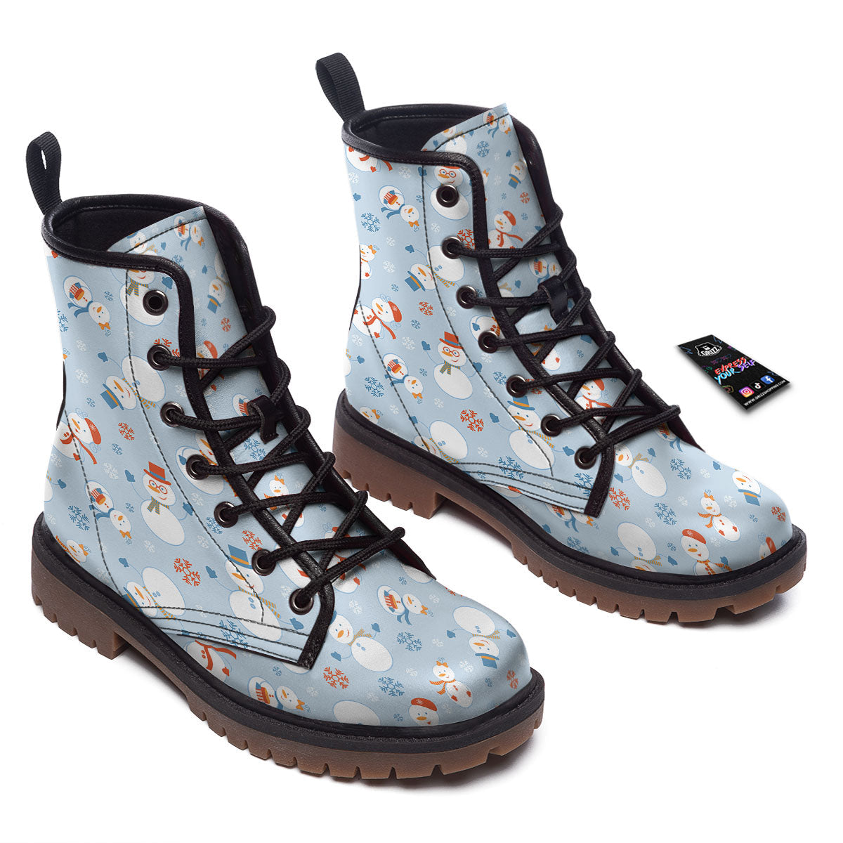 Snowman Holiday Print Pattern Work Boots-grizzshop