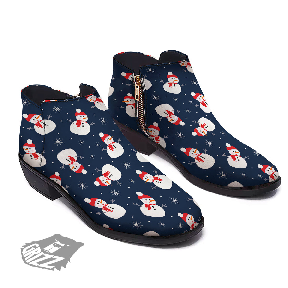 Snowman Print Pattern Ankle Boots-grizzshop