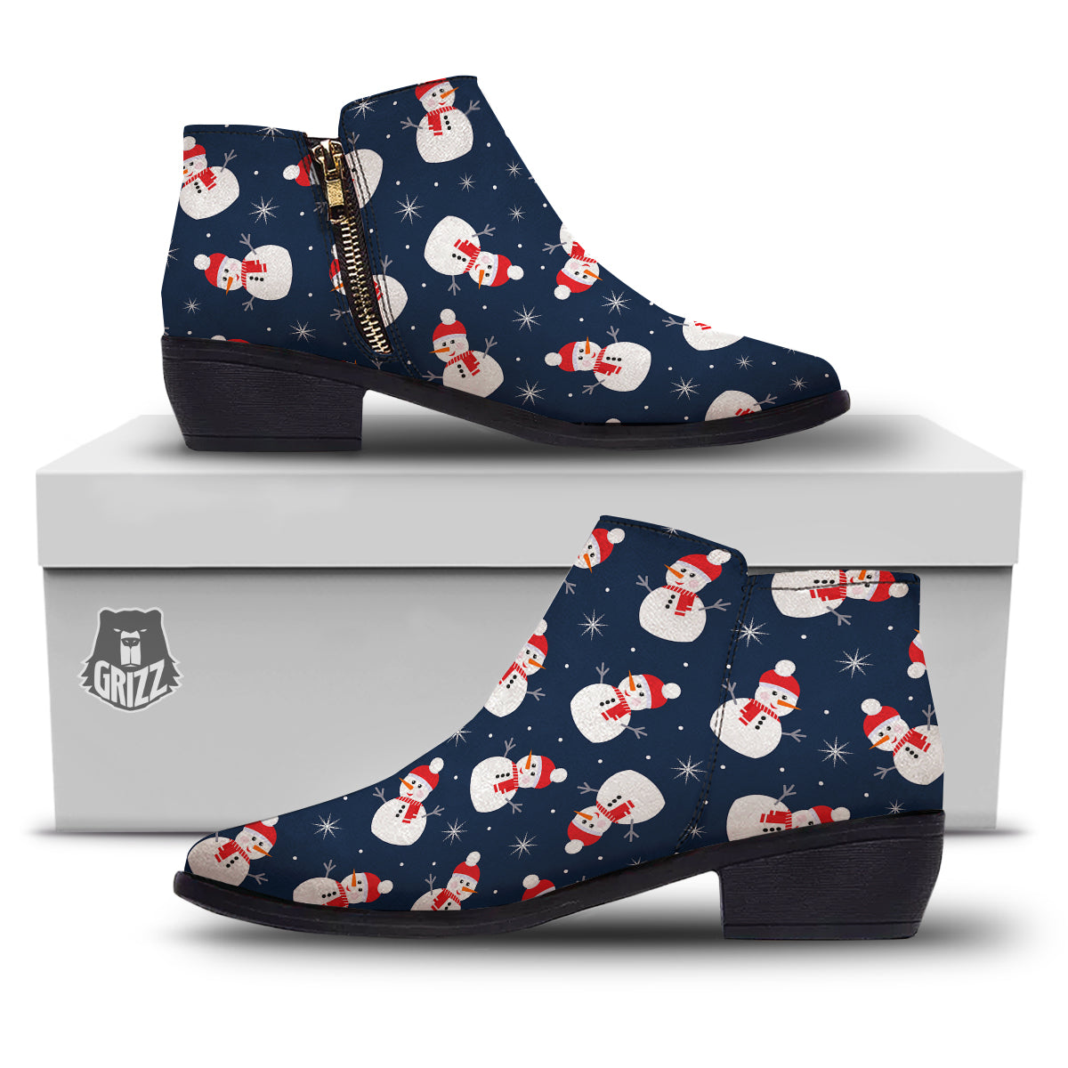 Snowman Print Pattern Ankle Boots-grizzshop