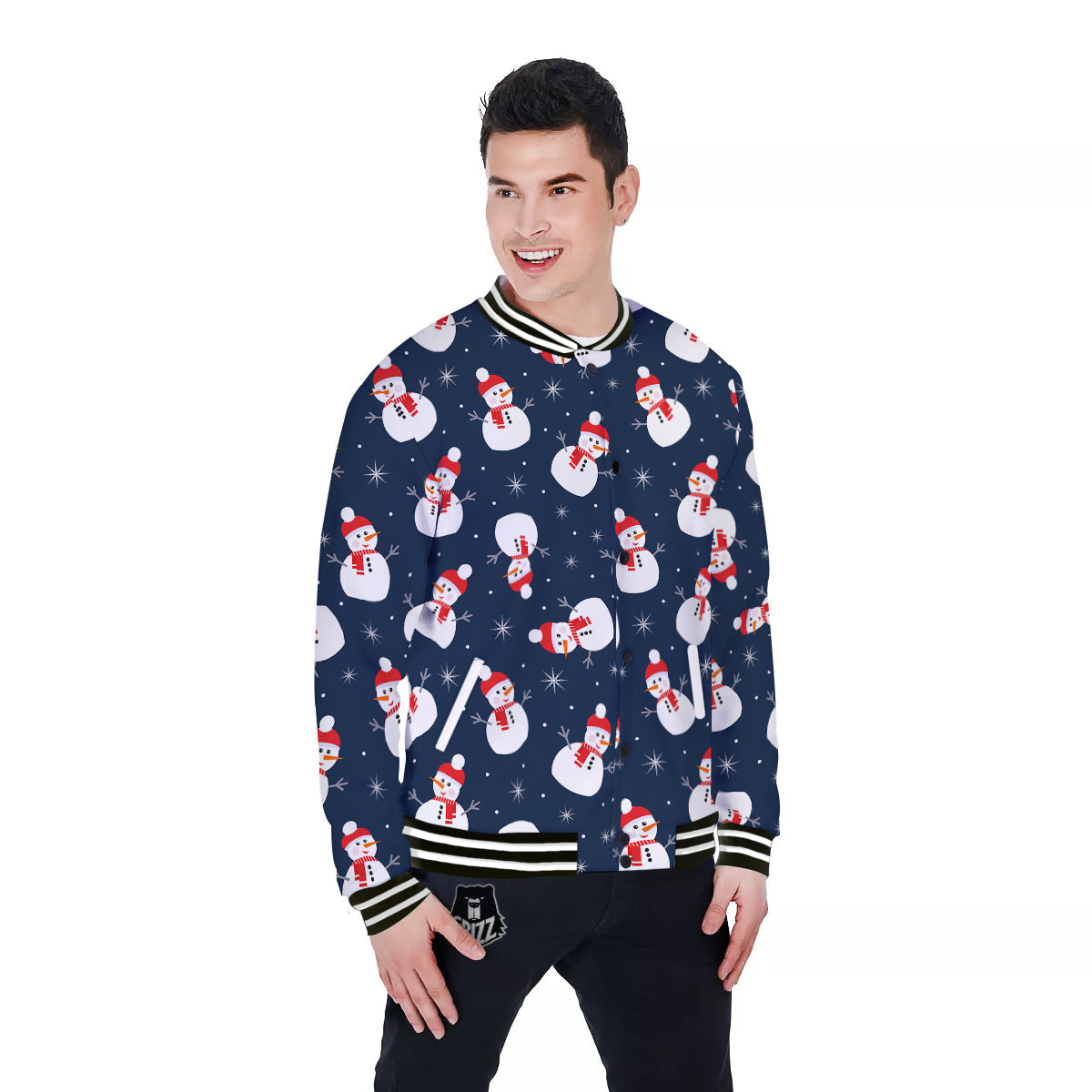 Snowman Print Pattern Baseball Jacket-grizzshop