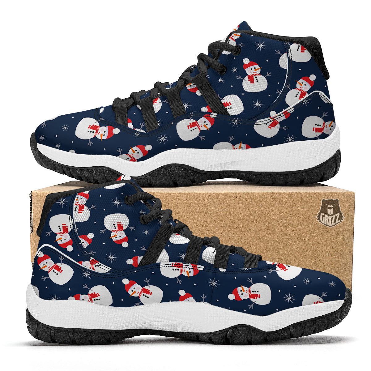 Snowman Print Pattern Black Bball Shoes-grizzshop
