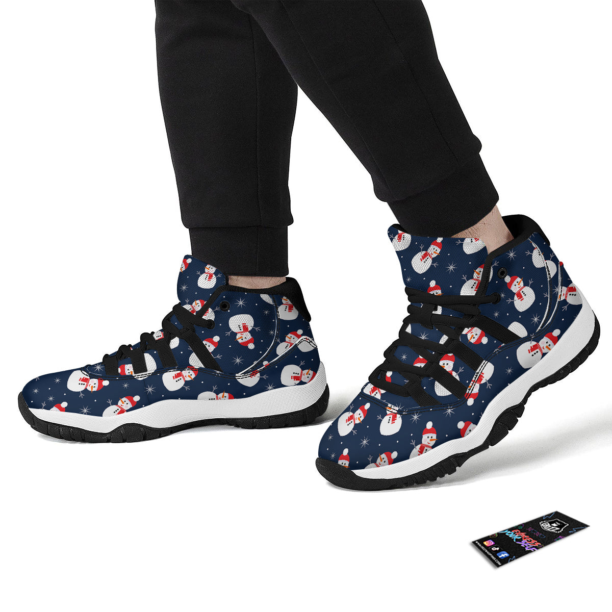 Snowman Print Pattern Black Bball Shoes-grizzshop