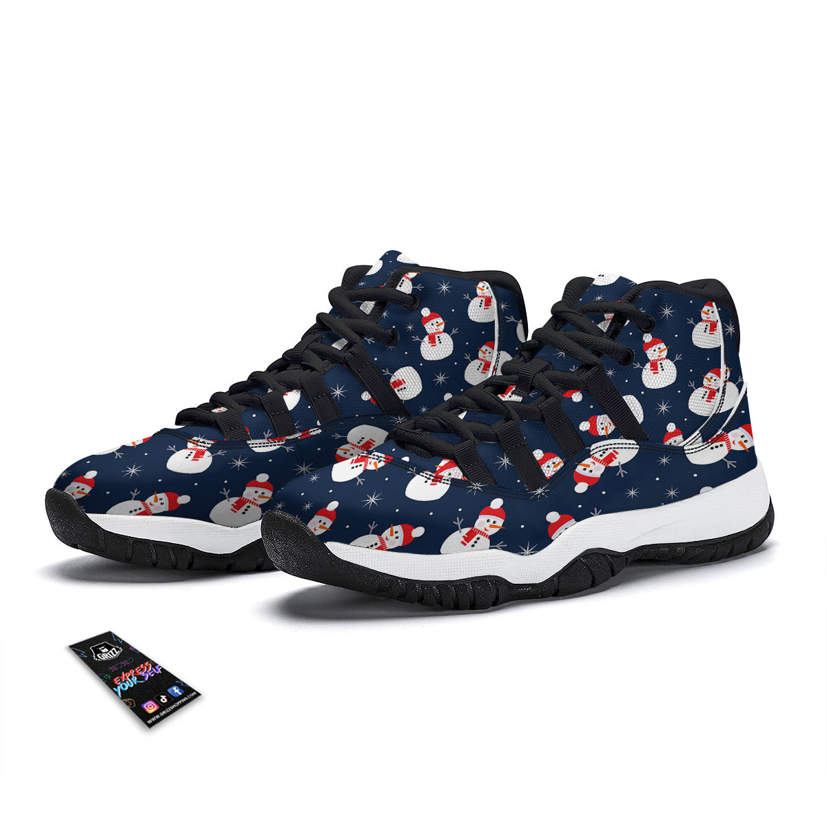 Snowman Print Pattern Black Bball Shoes-grizzshop