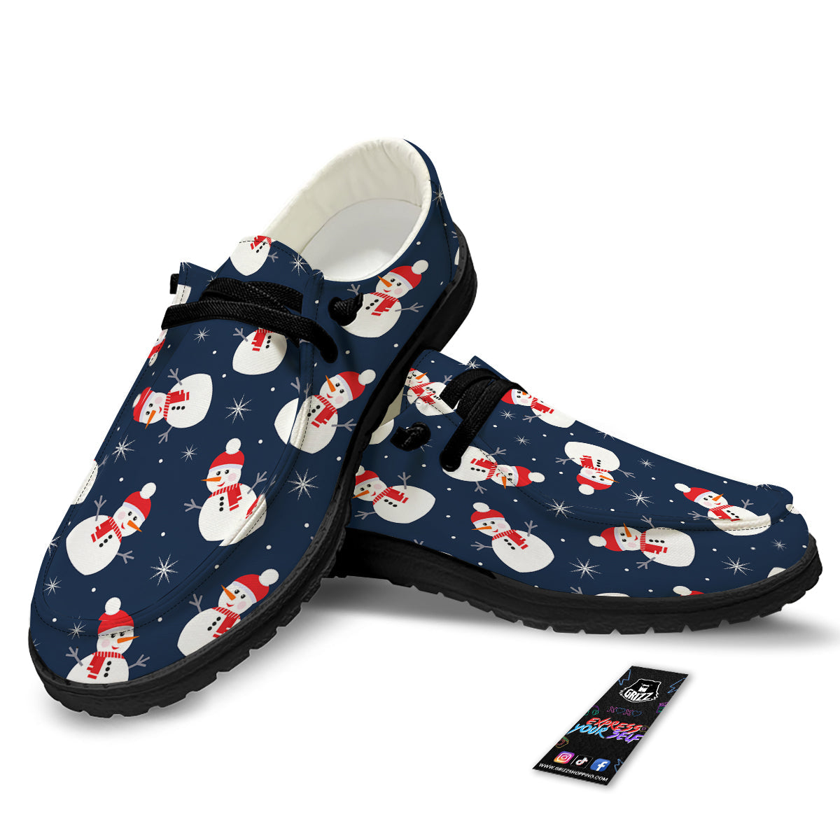 Snowman Print Pattern Black Loafers-grizzshop