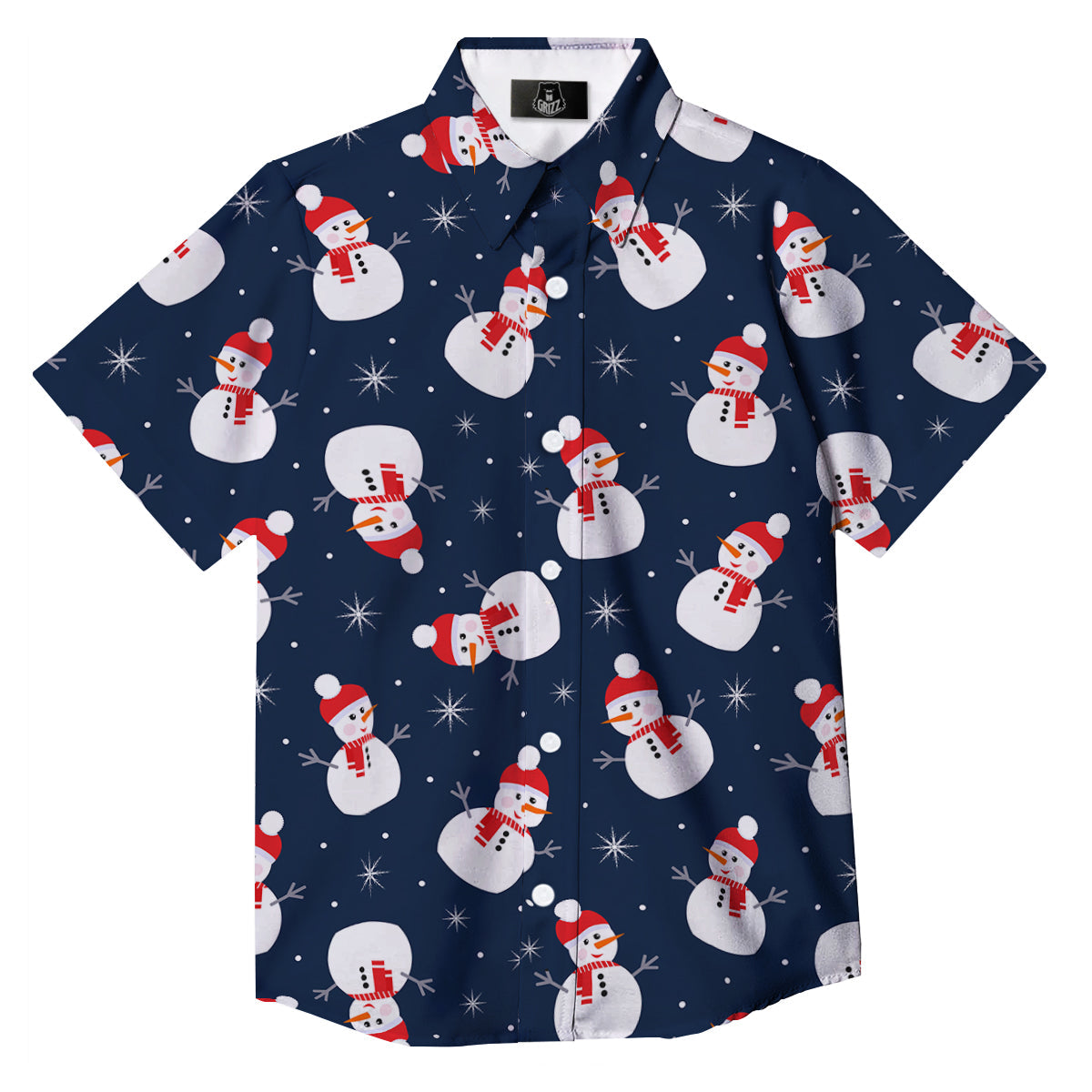 Snowman Print Pattern Button Up Shirt-grizzshop