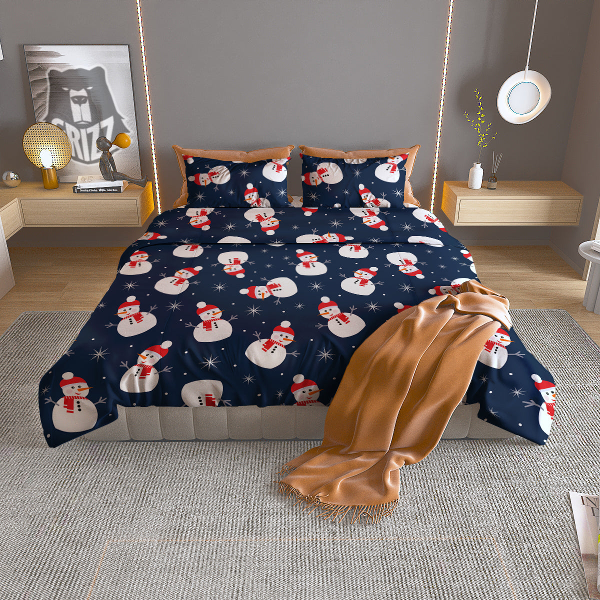 Snowman Print Pattern Duvet Cover Bedding Set