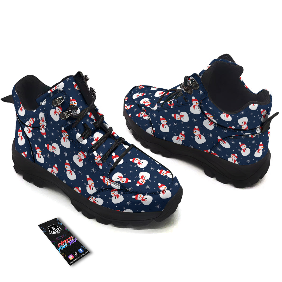 Snowman Print Pattern Hiking Shoes-grizzshop