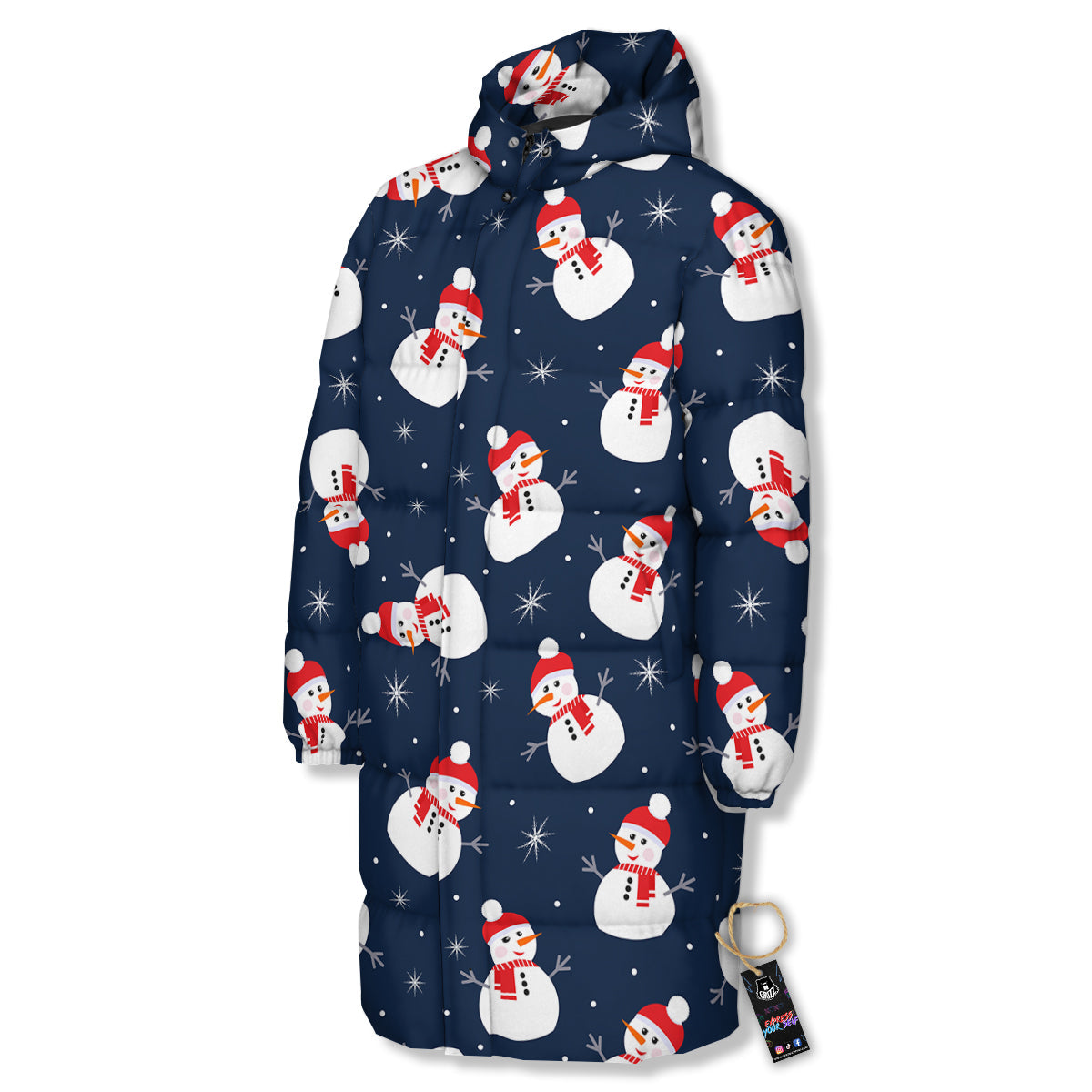 Snowman Print Pattern Long Down Jacket-grizzshop