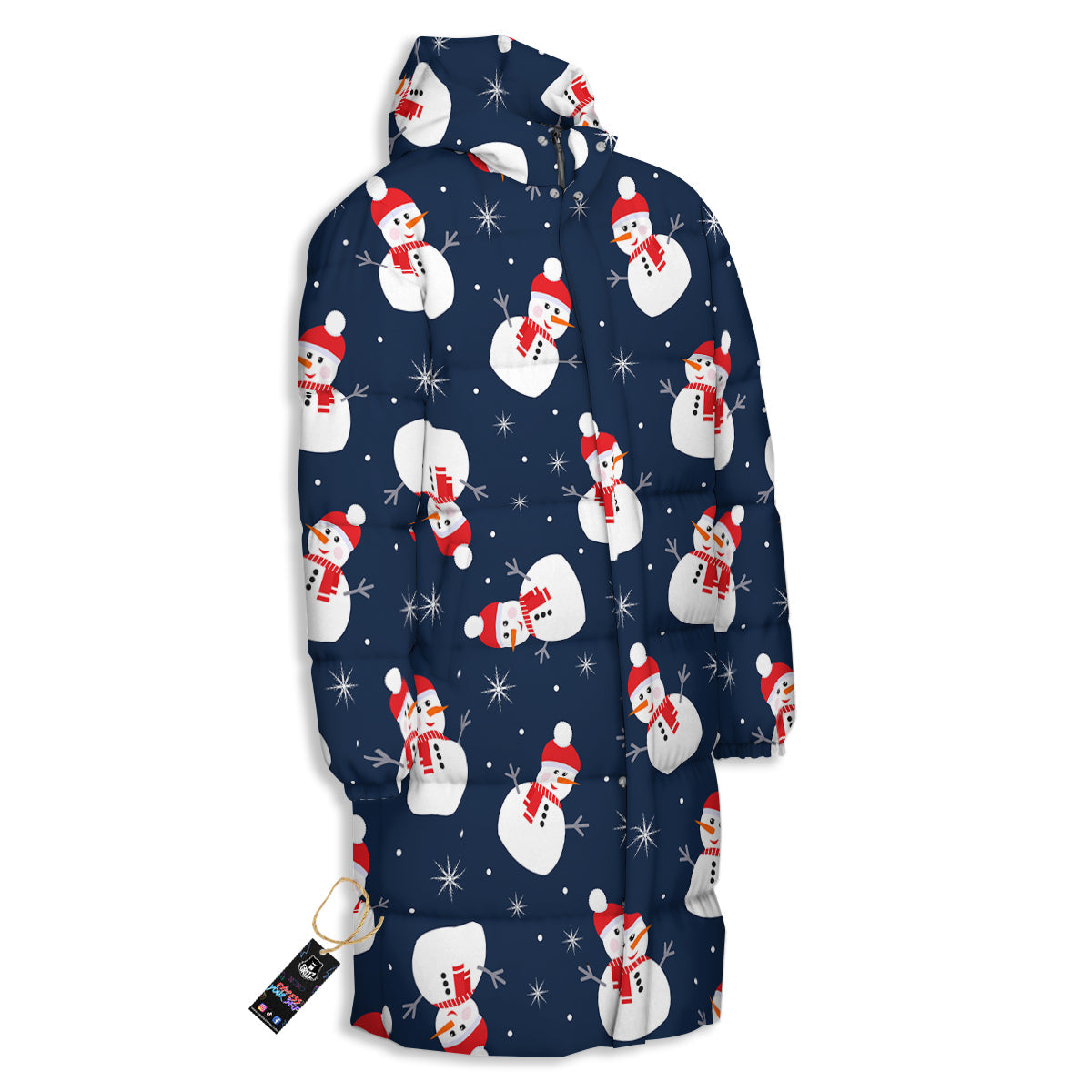 Snowman Print Pattern Long Down Jacket-grizzshop