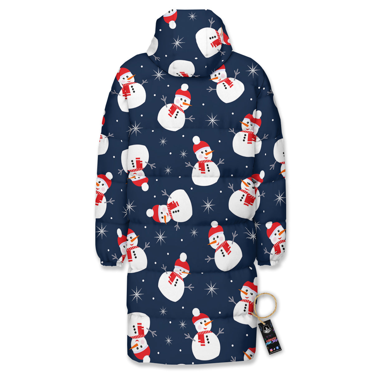 Snowman Print Pattern Long Down Jacket-grizzshop