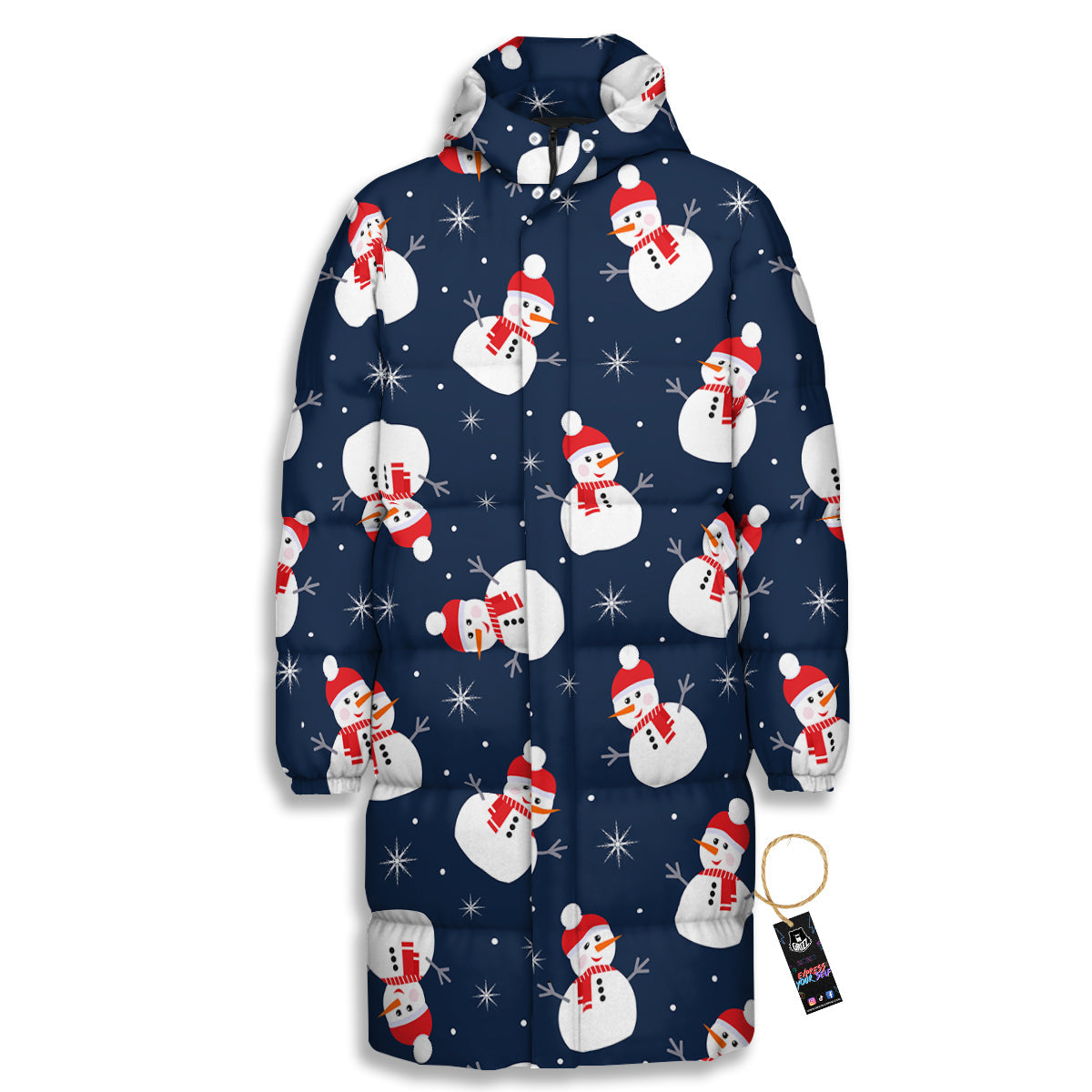 Snowman Print Pattern Long Down Jacket-grizzshop