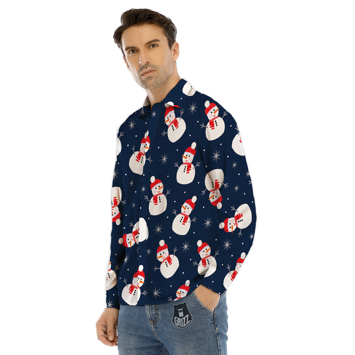 Snowman Print Pattern Men's Dress Shirts-grizzshop