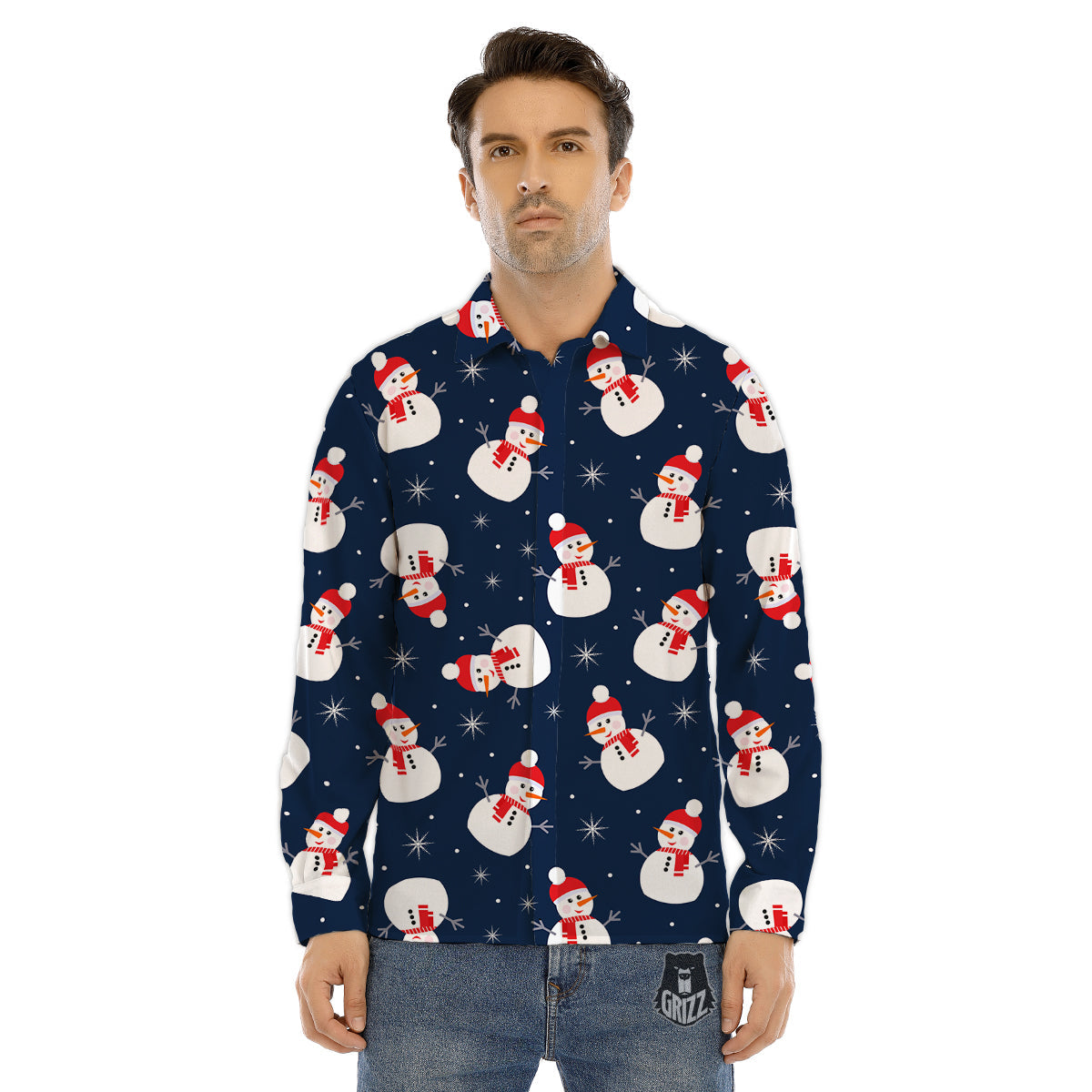 Snowman Print Pattern Men's Dress Shirts-grizzshop