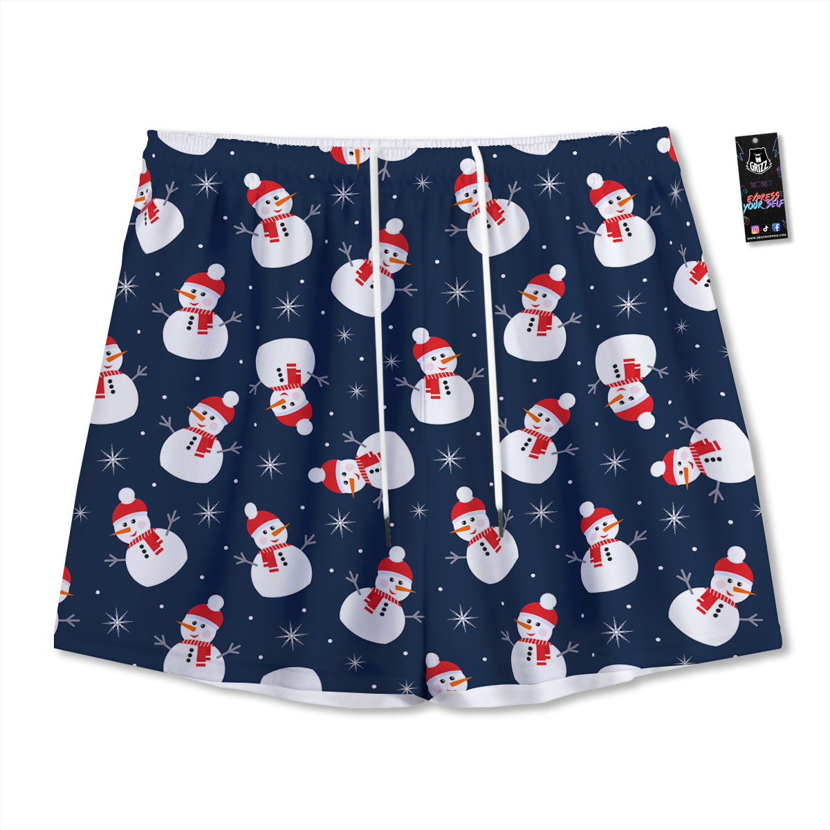 Snowman Print Pattern Mesh Shorts