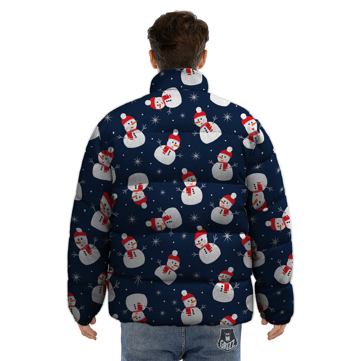 Snowman Print Pattern Puffer Jacket-grizzshop