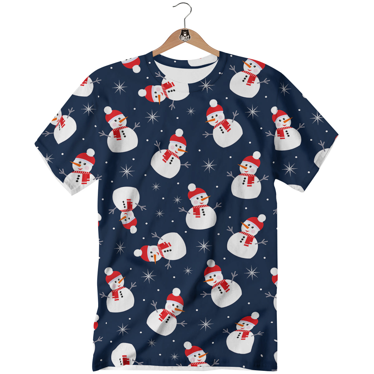 Snowman Print Pattern T-Shirt-grizzshop