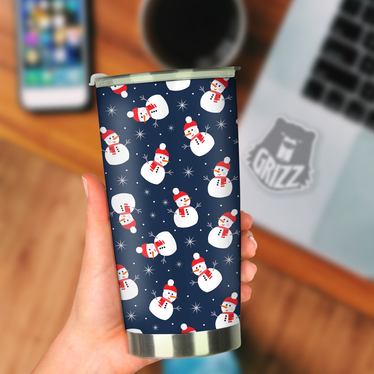 Snowman Print Pattern Tumbler-grizzshop