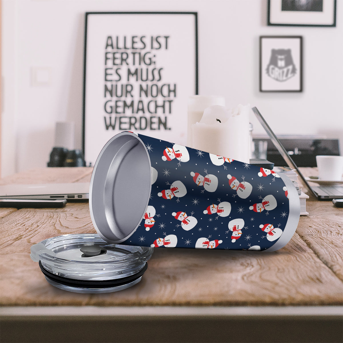 Snowman Print Pattern Tumbler-grizzshop