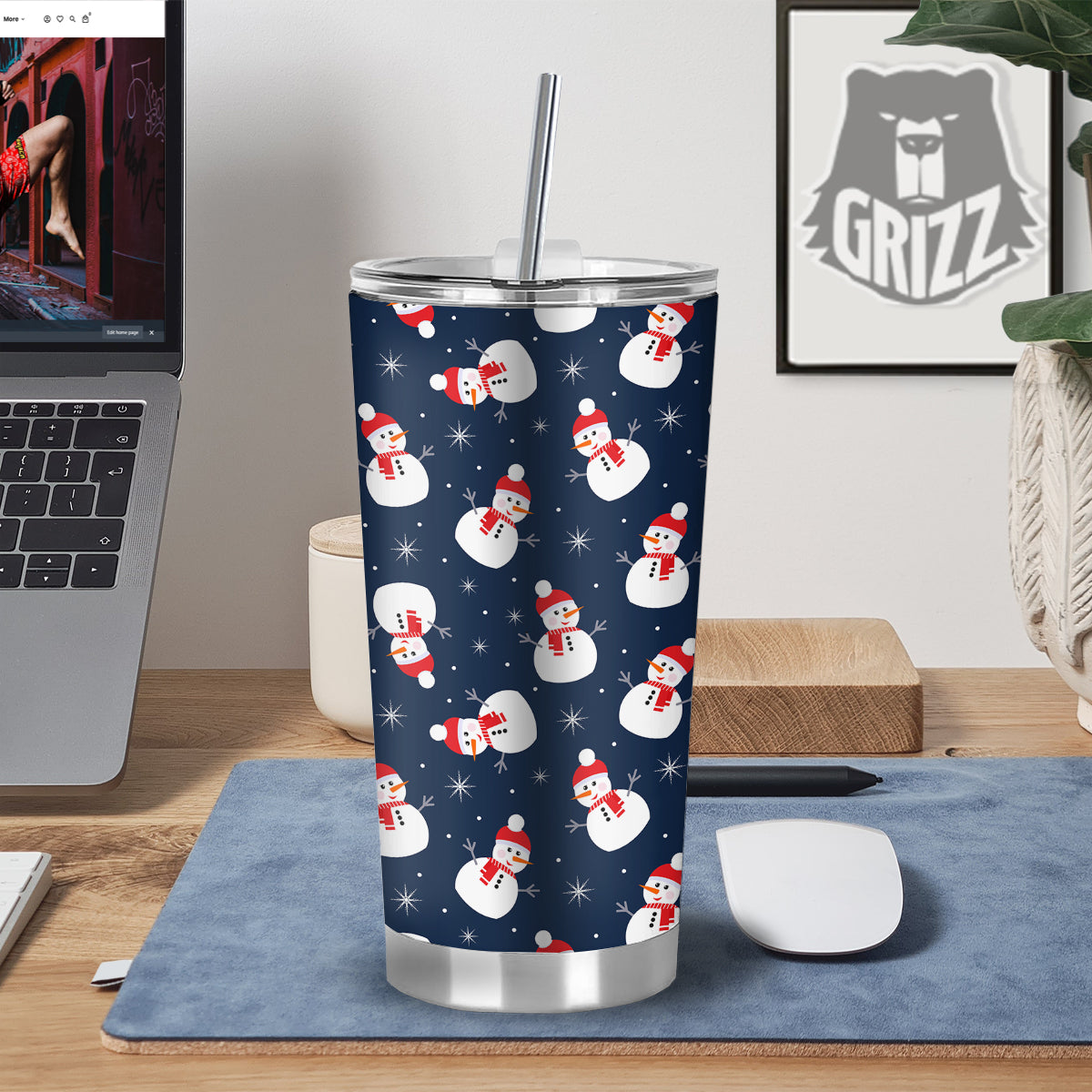 Snowman Print Pattern Tumbler-grizzshop