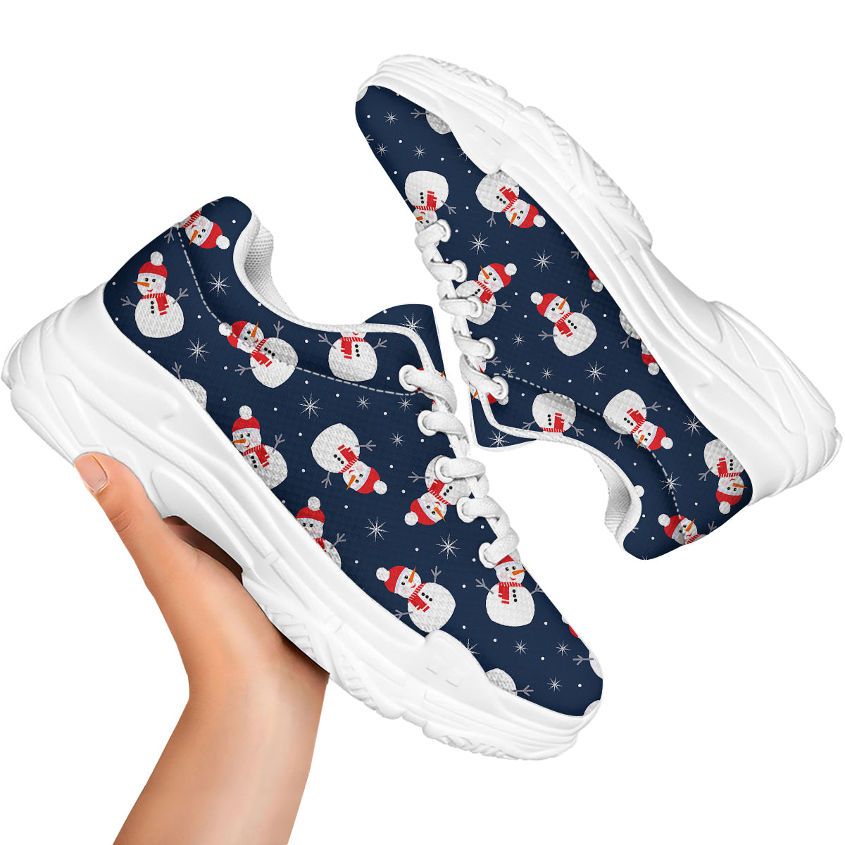 Snowman Print Pattern White Chunky Shoes-grizzshop