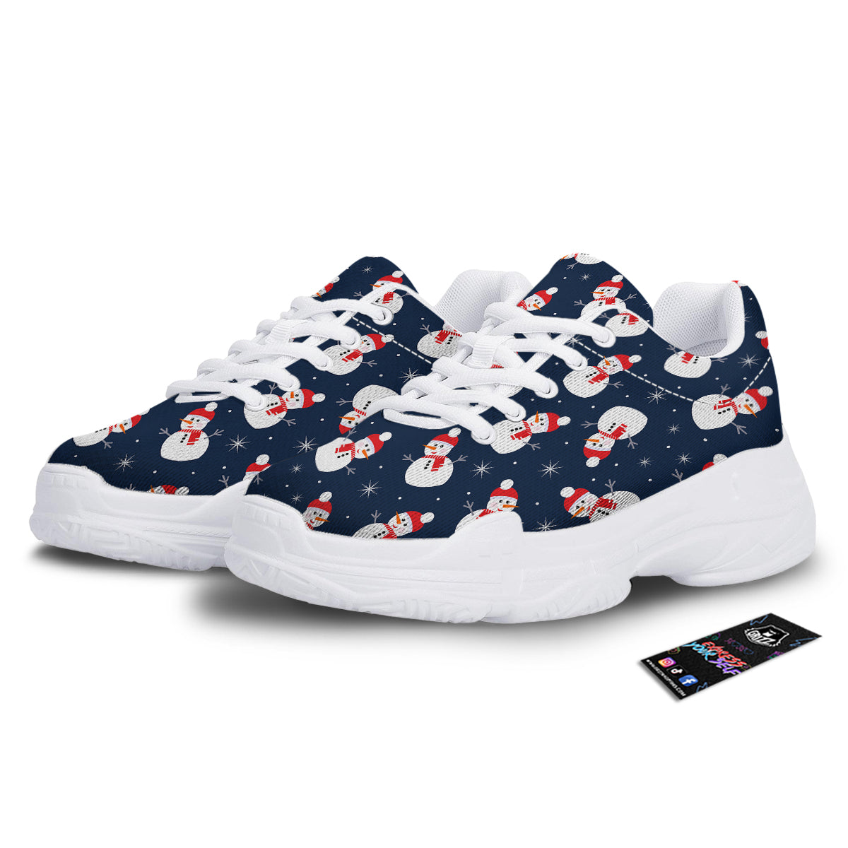 Snowman Print Pattern White Chunky Shoes-grizzshop