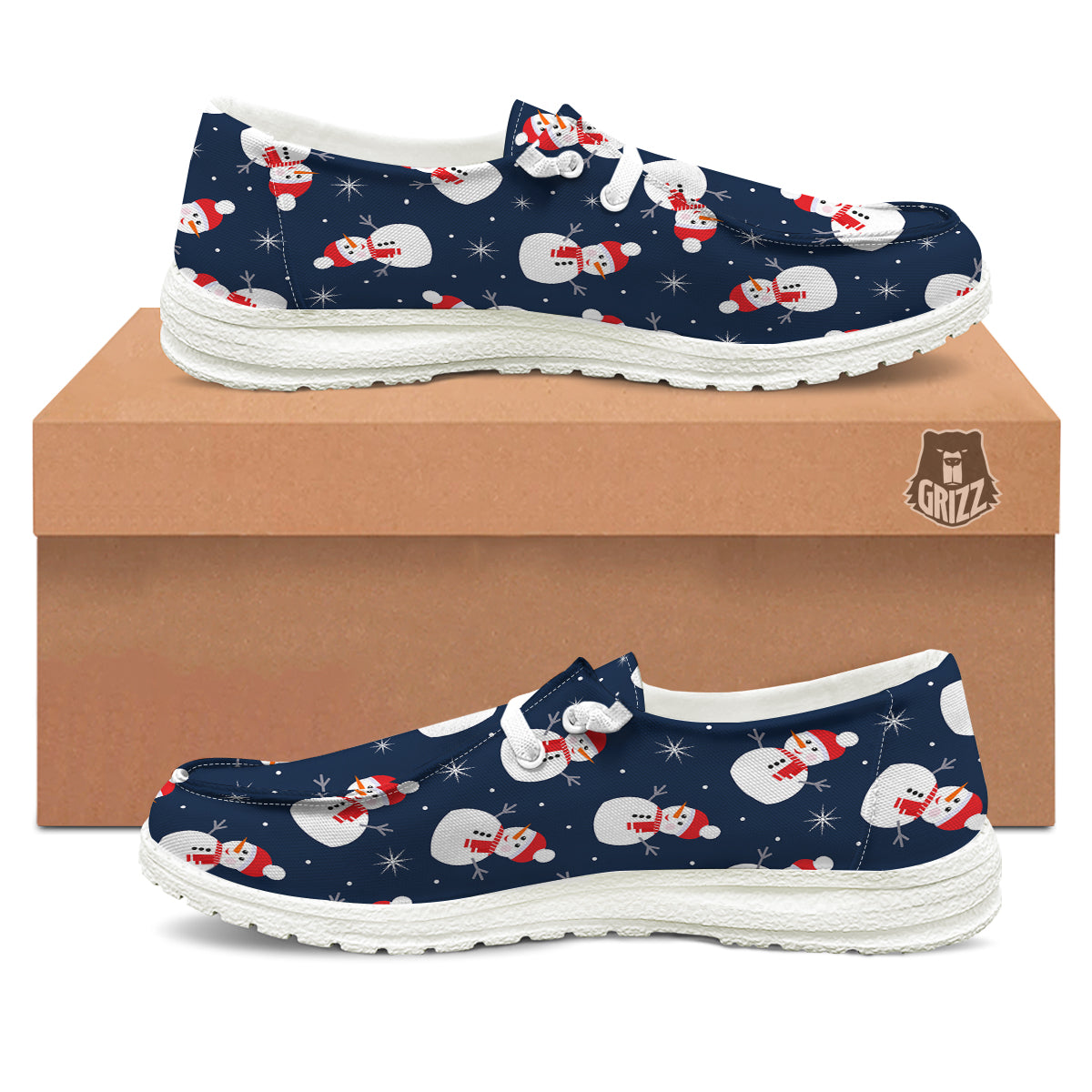 Snowman Print Pattern White Loafers-grizzshop