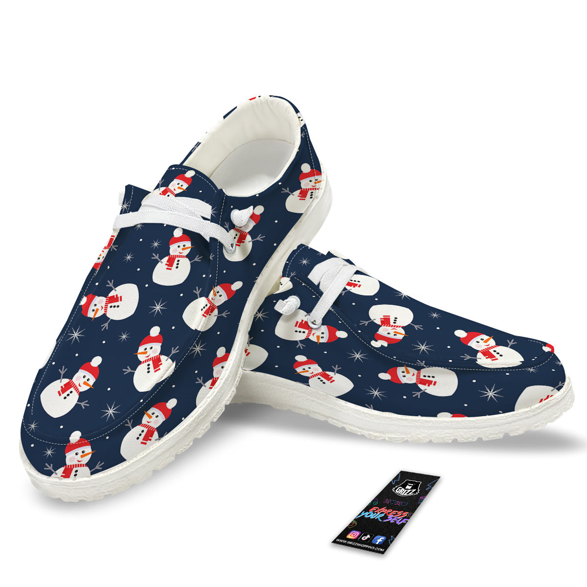 Snowman Print Pattern White Loafers-grizzshop