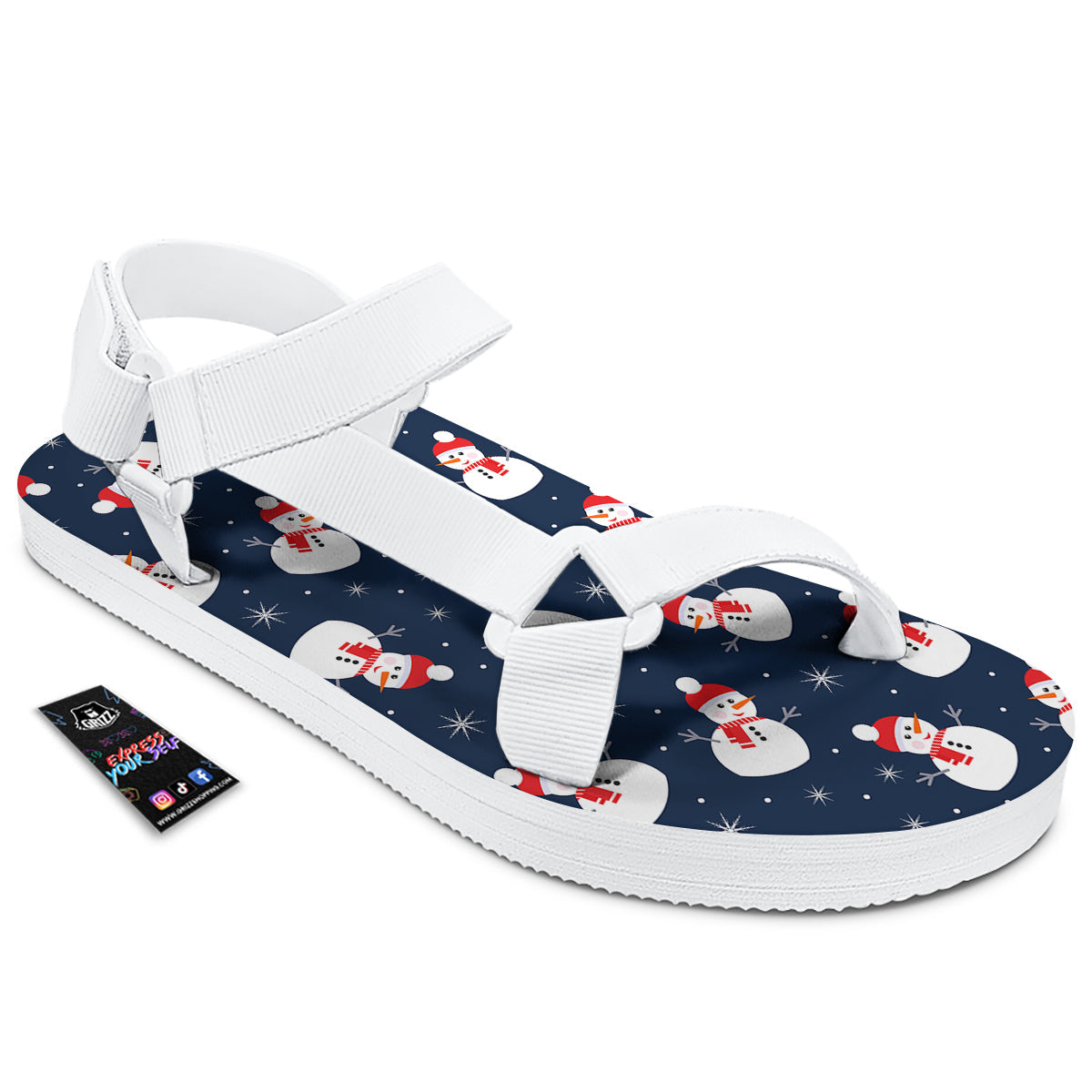 Snowman Print Pattern White Open Toe Sandals-grizzshop