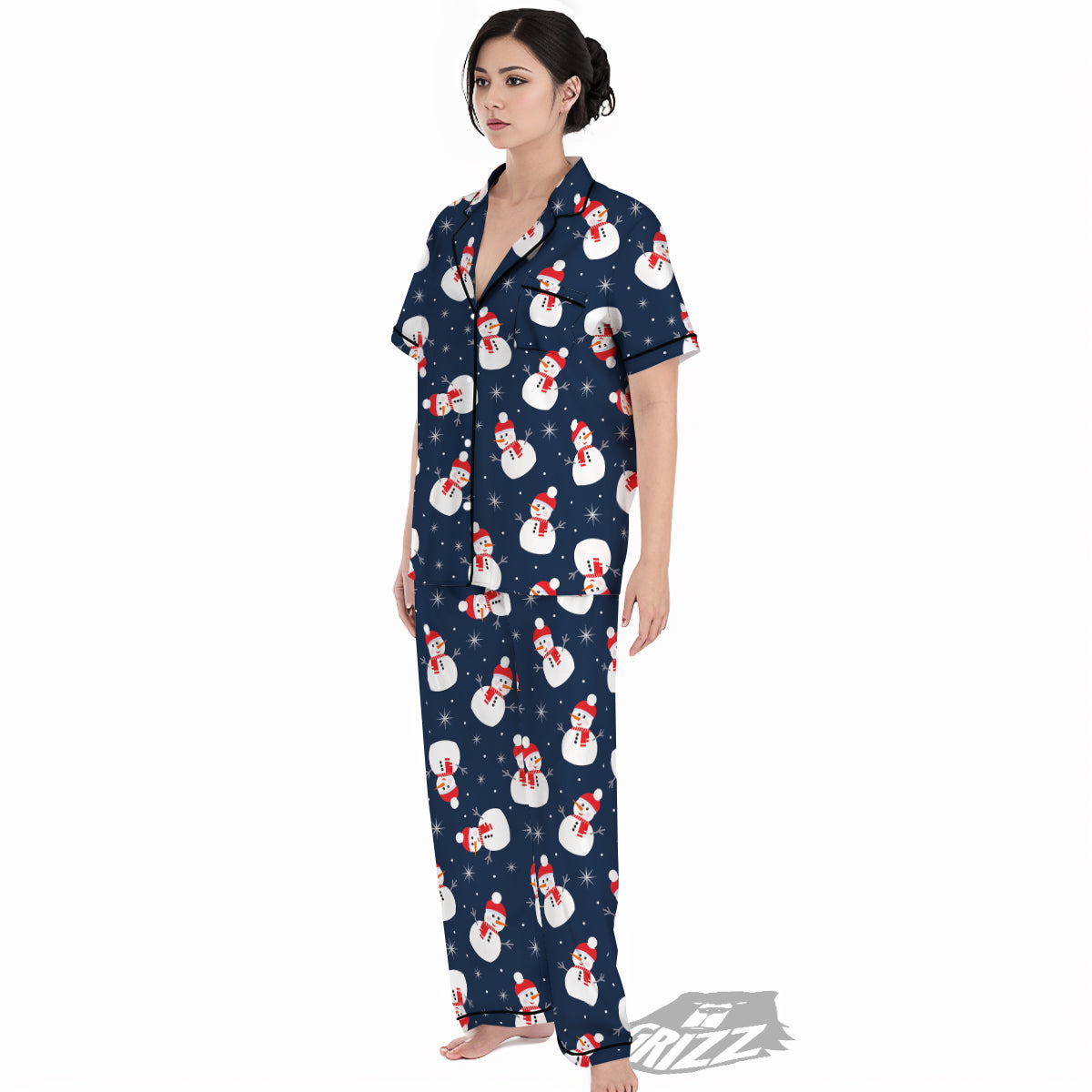 Snowman Print Pattern Women's Pajamas Set-grizzshop